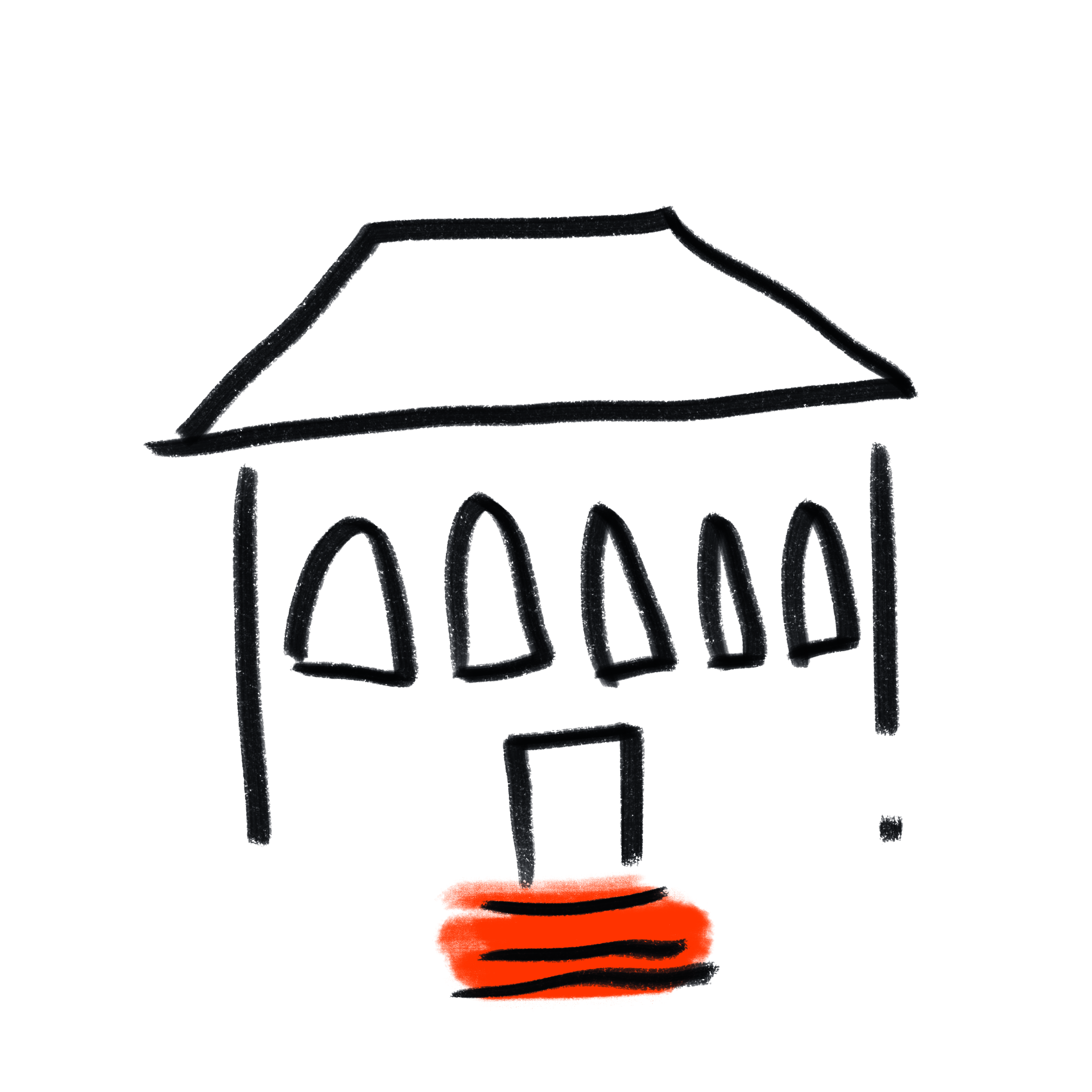 Illustration Gebäude mit roter Treppe