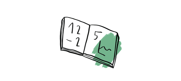 Illustration aufgeklapptes Buch mit Zahlen